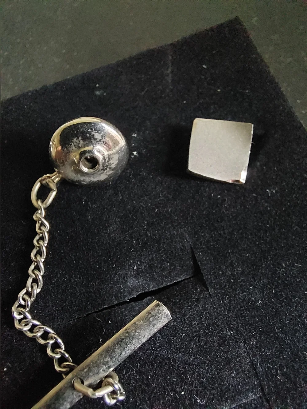 Vintage Tie Tacks, Two Silvertone, One Goldtone, Estate Jewelry
